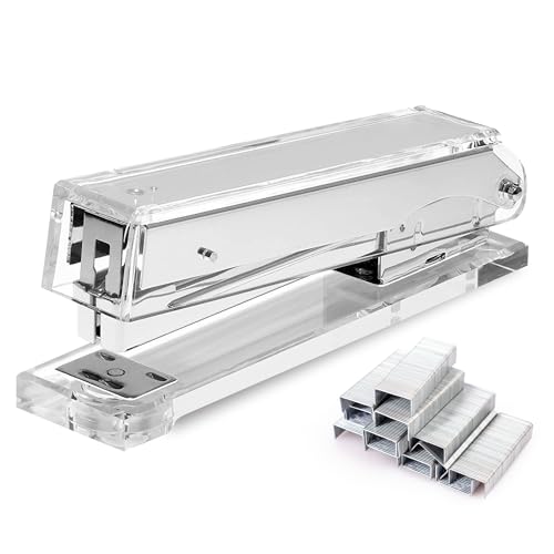 OfficeGoods AcrylHeftgerät – wunderschönes, modernes Accessoire für den stilvollen Schreibtisch zu Hause, im Büro oder in der Schule – für StandardHeftklammern mit 6,3 mm – 13,3 cm lang – von OfficeGoods