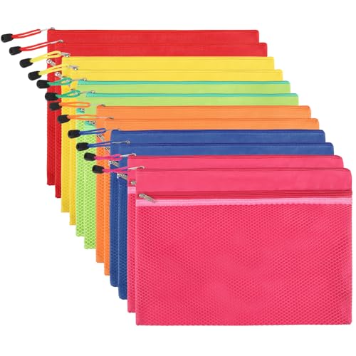 A4 Oxford Cloth Waterproof Zipper File Bags, Zip Bags Wallets File Document Pocket for Office Supplies Travel Accessories (12 PCS - 6 Colors) von OfficeSwift
