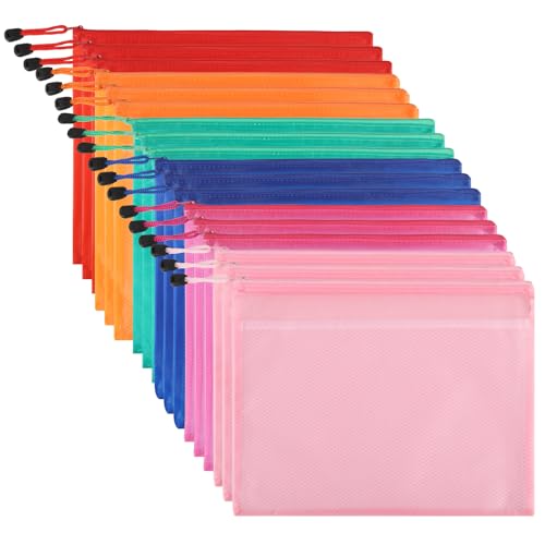 Dokumentenmappe aus Kunststoff, A4, doppelt, wasserdicht, mit Reißverschluss, Reise-Aufbewahrungstasche für Bürobedarf und Reisezubehör, 18 Stück, 6 Farben Dokumentenmappe aus Kunststoff, A4, doppelt, wasserdicht, mit Reißverschluss, Reise-Aufbewahrungstasche für Bürobedarf und Reisezubehör, 18 Stück, 6 Farben von OfficeSwift