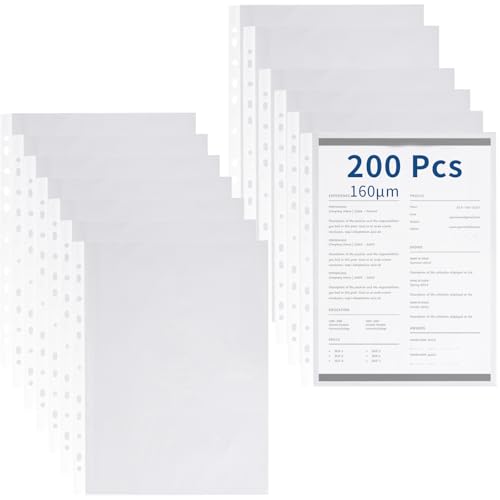 Klarsichthüllen, A4, A4, transparente Kunststoffhüllen, oben offen, 11 Löcher, Blattschoner für 2/3/4-Ringbuch zum Abheften von Ordnern, Hüllen, Dokumenten (200 Stück, 8C (0,16 mm)) von OfficeSwift