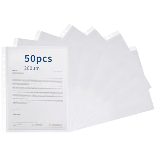 Klarsichthüllen, A4, A4, transparente Kunststoffhüllen, oben offen, 11 Löcher, Blattschoner für 2/3/4-Ringbuch zum Abheften von Ordnern, Hüllen, Dokumenten (50 Stück, 10 C (0,2 mm) von OfficeSwift