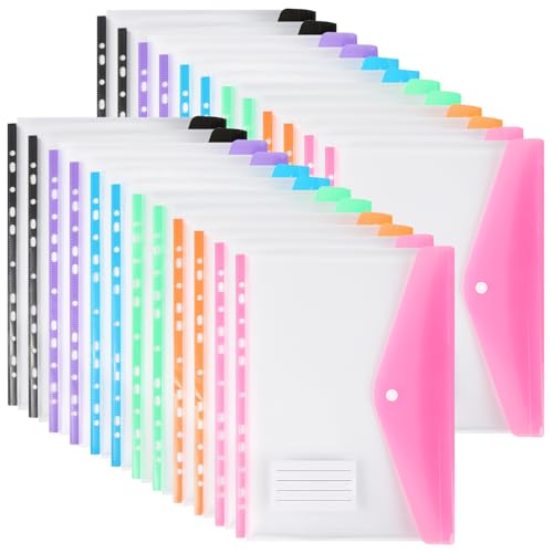 Kunststoffhüllen A4, gelocht, 11 Löcher, erweiterbare Ordner, Ordner für 2/3/4-Ring-Dokumententasche mit Druckknopf und Etikett, lose Blätter, transparent, für Büro, Schule, Zuhause (24 Stück Kunststoffhüllen A4, gelocht, 11 Löcher, erweiterbare Ordner, Ordner für 2/3/4-Ring-Dokumententasche mit Druckknopf und Etikett, lose Blätter, transparent, für Büro, Schule, Zuhause (24 Stück von OfficeSwift