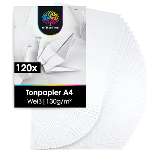 OfficeTree 100 Blatt Tonpapier Weiß A4-130g/m² Weißes Bastelpapier - Tonkarton A4 Weiß zum Basteln und Gestalten von OfficeTree