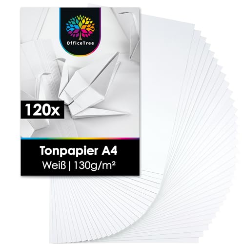 OfficeTree 100 Blatt Tonpapier Weiß A4-130g/m² Weißes Bastelpapier - Tonkarton A4 Weiß zum Basteln und Gestalten von OfficeTree