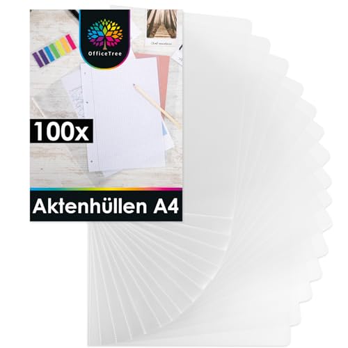 OfficeTree 100x Transparente Aktenhüllen A4 Seitlich Offen - Dokumentenecht & Genarbt - Klarsichthüllen A4 Seitlich Offen - Sichthüllen Glasklar - Aktenhülle A4 - Made in Germany von OfficeTree