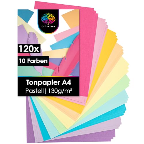 OfficeTree 120 Blatt Tonpapier Pastell A4 Papier 130g - 10 Farben - Bastelpapier Pastellfarben zum Basteln, Falten & Drucken - Papier Pastell - Bastelpapier Pastell - Tonpapier Pastellfarben OfficeTree 120 Blatt Tonpapier Pastell A4 Papier 130g - 10 Farben - Bastelpapier Pastellfarben zum Basteln, Falten & Drucken - Papier Pastell - Bastelpapier Pastell - Tonpapier Pastellfarben von OfficeTree