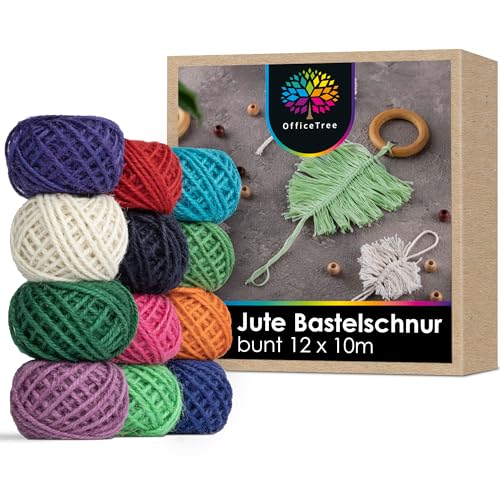 OfficeTree 12 x Bunte Kordel - Bastelschnur Set Bunt - Juteband Bunt - Kordelband für Basteln Dekoration Verpacken Haushalt oder Garten von OfficeTree