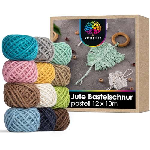 OfficeTree 12 x Bunte Kordel Pastelltöne - Bastelschnur Set Bunt Pastell - Juteband Bunt - Kordelband für Basteln Dekoration Verpacken Haushalt oder Garten von OfficeTree