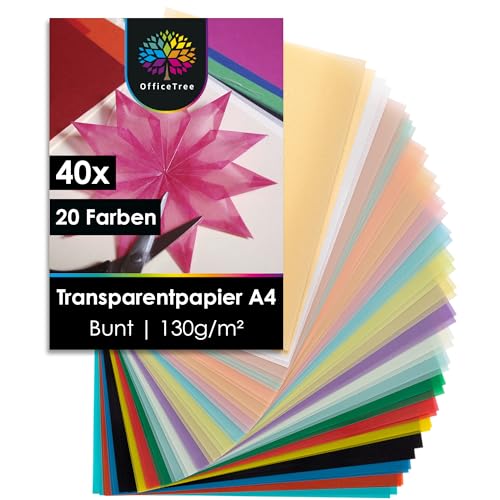 OfficeTree 40 x Transparentpapier Bunt A4 - Pergamentpapier Bunt 20 Farben inkl. Gold & Silber - Buntes Transparentpapier zum Basteln von Laternen OfficeTree 40 x Transparentpapier Bunt A4 - Pergamentpapier Bunt 20 Farben inkl. Gold & Silber - Buntes Transparentpapier zum Basteln von Laternen von OfficeTree