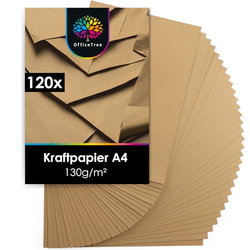 OfficeTree 50 x Kraftpapier A4 100g - Craftpapier A4 - Kartonpapier zum Basteln Hochzeit Einladungen, Menükarten - Kartonpapier A4 - Braunes Papier A4 - Craft Papier zum Drucken und Schreiben von OfficeTree