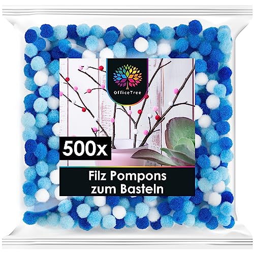 OfficeTree 500 Mini Pompons zum Basteln Blau - Filzkugeln 1cm Blau - Pompoms Mini Basteln - Pompoms zum Basteln für Kinder und Erwachsene - Dekorieren Verzieren Nähen DIY von OfficeTree