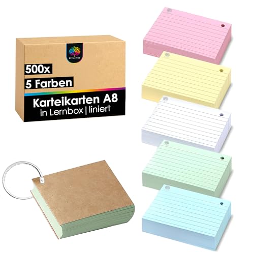 OfficeTree 500x Lernkarten A8 5 Farben - Karteikarten mit Ring und Aufbewahrungsbox - Vokabel Karteikarten A8 liniert - Lernkarteikarten für Prüfungen & Notizen - Vokabelkarten A8 - Flashcards OfficeTree 500x Lernkarten A8 5 Farben - Karteikarten mit Ring und Aufbewahrungsbox - Vokabel Karteikarten A8 liniert - Lernkarteikarten für Prüfungen & Notizen - Vokabelkarten A8 - Flashcards von OfficeTree
