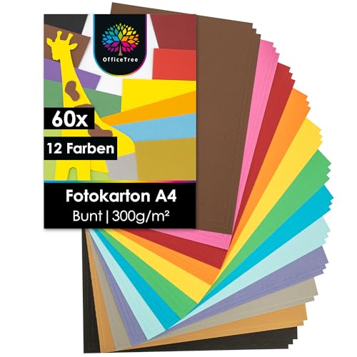 OfficeTree 60 x Bastelkarton A4 300g - 12 Farben - Tonkarton A4 Bunt - Pappkarton - Pappe zum Basteln - Fotokarton A4 300g OfficeTree 60 x Bastelkarton A4 300g - 12 Farben - Tonkarton A4 Bunt - Pappkarton - Pappe zum Basteln - Fotokarton A4 300g von OfficeTree