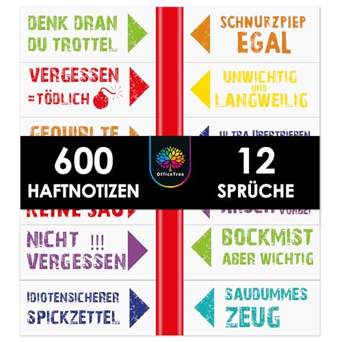 OfficeTree 400 x Haftnotizen Lustig für Studenten - 10 Lustige Sprüche - Klebezettel Lustig Büro Gadgets - Lustige Haftnotizen für die Linke & Rechte Buchseite - Post It Lustige Sprüche Büro von OfficeTree