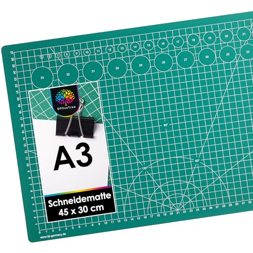 OfficeTree Schneidematte A3 - Grün - mit beidseitigen Rastern und Markierungen - Bastelunterlage 45x30 als Nähen Zubehör - Auch als Schneideunterlage und Malunterlage von OfficeTree