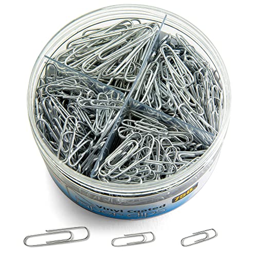 Officemate 750 Büroklammern, Vinylbeschichtet, verschiedene Größen, wiederverwendbare Aufbewahrungsdose, für Büro, Schule und Zuhause, Silber (99970) von Officemate
