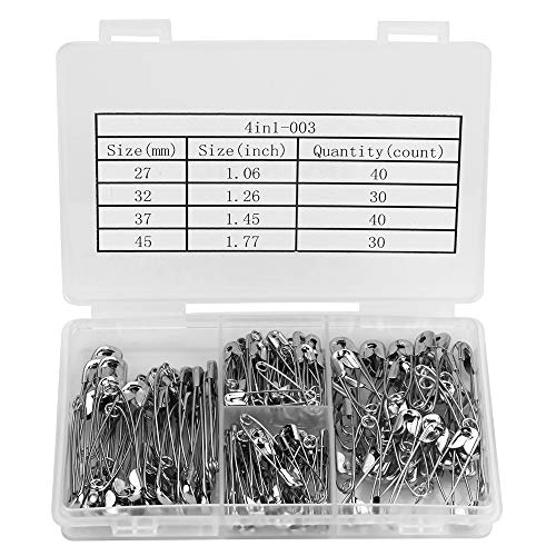 Officepal Hochwertige Sicherheitsnadeln in 4 Größen, 27 mm, 32 mm, 37 mm, 45 mm, 140 Stück – langlebig, rostbeständig, vernickelter Stahl – bestes Nähzubehör-Set für Babykleidung (4 Größen in 1) von Officepal