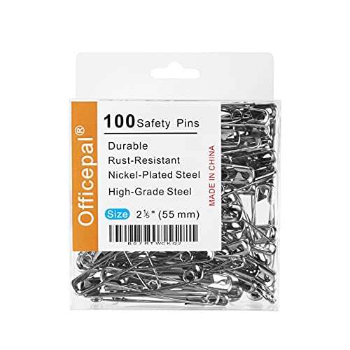 Officepal Sicherheitsnadeln, groß, 55 mm, Größe 4, robust, Edelstahl, rostbeständig, vernickelter Stahl, tolles Nähzubehör-Set für Babykleidung, Handwerk und Kunst, 100 Stück von Officepal