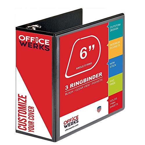 3-Ring-Ordner, professionelle schräge D-Ringbuch, 15,2 cm, Präsentationsmappe für Standard-Seiten 8,5 x 11 mit Taschen, Crystal Clear View Black Binder (1 Pack) von Officewerks