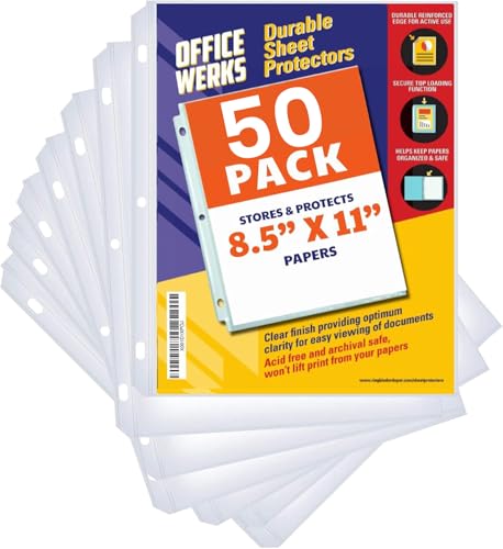 Office Werks 50 transparente Schutzfolien für 3-Ringordner, 21,6 x 27,9 cm Seitenschutz, Top-Loading-Papierschutzblätter mit verstärkten Löchern, archivarisch sicher für Dokumente und Fotos Office Werks 50 transparente Schutzfolien für 3-Ringordner, 21,6 x 27,9 cm Seitenschutz, Top-Loading-Papierschutzblätter mit verstärkten Löchern, archivarisch sicher für Dokumente und Fotos von Officewerks