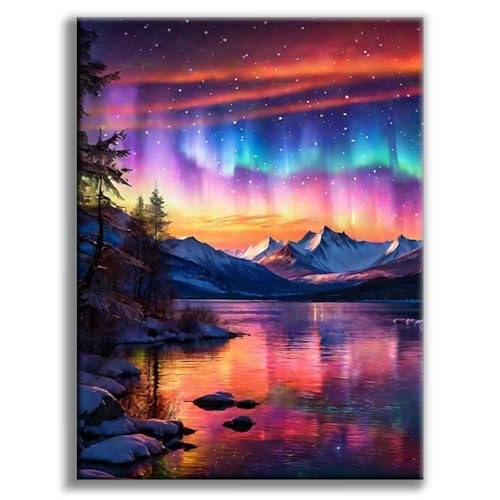 Diamond Painting Erwachsene Aurora, Polarlicht 5D Diamant Painting Bilder, Landschaft Diamond-malerei Erwachsene, Natur Diamantmalerei-set für Geschenk, zur Entspannung und als Wanddeko 30x40 cm von Offito Art
