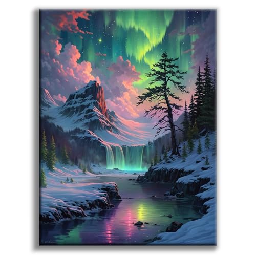 Diamond Painting Erwachsene Aurora, Polarlicht 5D Diamond Painting Bilder, Landschaft Diamant-malerei Erwachsene, Natur Diamantmalerei-set für Geschenk, zur Entspannung und als Wanddeko 30x40 cm von Offito Art