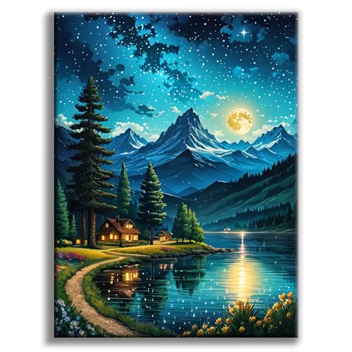 Diamond Painting Erwachsene Sternenhimmel, Berg 5D Diamond Painting Bilder, Landscape Diamant-malerei Erwachsene, Natur Diamantmalerei-set für Geschenk, zur Entspannung und als Wanddeko 30x40 cm von Offito Art