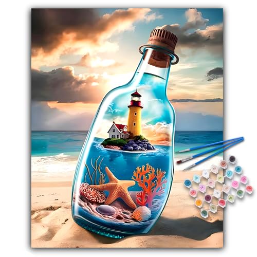 Offito Art Malen nach Zahlen Erwachsene - Strand Flasche Acryl Paint by Numbers Adult, Küste Leuchtturm DIY Malen nach Zahlen Leinwand Anfänger, als Geschenk für die Wohnraumdekoration 40x50 cm Offito Art Malen nach Zahlen Erwachsene - Strand Flasche Acryl Paint by Numbers Adult, Küste Leuchtturm DIY Malen nach Zahlen Leinwand Anfänger, als Geschenk für die Wohnraumdekoration 40x50 cm von Offito Art