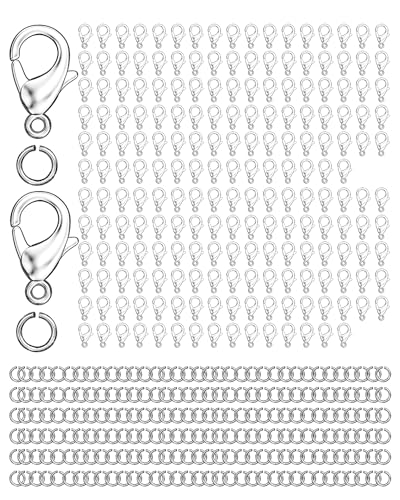 Ofiuny Karabinerverschlüsse für Schmuckherstellung und offene Binderinge, 12 mm Karabinerverschlüsse, Halskettenverschluss und Verschlüsse, Armbandverschlüsse für Schmuckherstellung, 700 Stück von Ofiuny