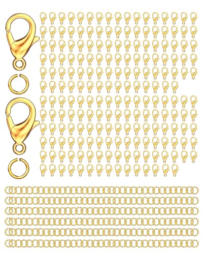 Ofiuny Karabinerverschlüsse und offene Binderinge, 12 mm, Halskettenverschluss und Verschlüsse für DIY-Schmuckherstellung, 700 Stück von Ofiuny