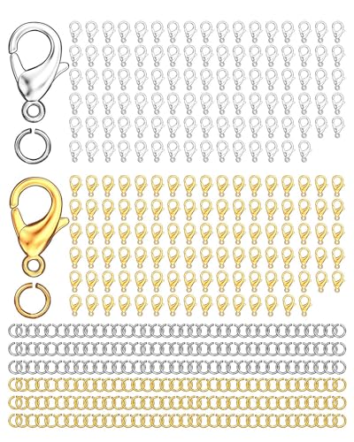 Ofiuny Karabinerverschlüsse und offene Binderinge, 12 mm, Halskettenverschluss und Verschlüsse für DIY-Schmuckherstellung, 700 Stück von Ofiuny