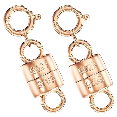Verschlüsse und Verschlüsse für Halskette 925 Sterling Silber Mini Magnetverschluss für Armbänder, Kettenverlängerung (Made in Italy) (2 Stück, Rosegold) von Ofiuny