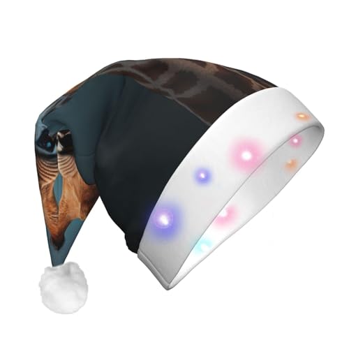 Ogniwo Clevere Weihnachtsmütze mit Giraffen-Druck, LED-Weihnachtsmannmütze, ultraplüschig und weich, ideal für Erwachsene von Ogniwo
