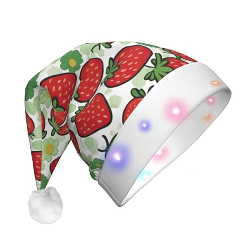 Ogniwo LED-Weihnachtsmannmütze für Erwachsene und Kinder, beleuchtete Weihnachtsmütze, Weihnachtsfüller, Geschenk, Erdbeermuster-Druck von Ogniwo