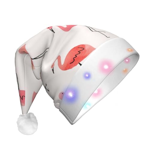 Ogniwo LED-Weihnachtsmannmütze für Erwachsene und Kinder, beleuchtete Weihnachtsmütze, Weihnachtsfüller, Geschenk, Flamingo-Druck von Ogniwo