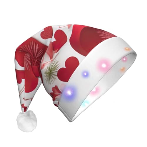 Ogniwo LED-Weihnachtsmannmütze für Erwachsene und Kinder, beleuchtete Weihnachtsmütze, Weihnachtsfüller, Geschenk, Valentinstag, rotes Herz-Blumendruck von Ogniwo