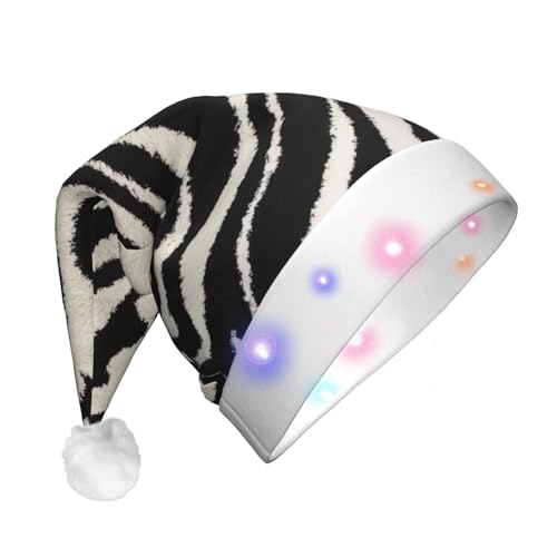 Ogniwo LED-Weihnachtsmannmütze für Erwachsene und Kinder, beleuchtete Weihnachtsmütze, Weihnachtsfüller, Geschenk, Zebra-Tierdruck von Ogniwo
