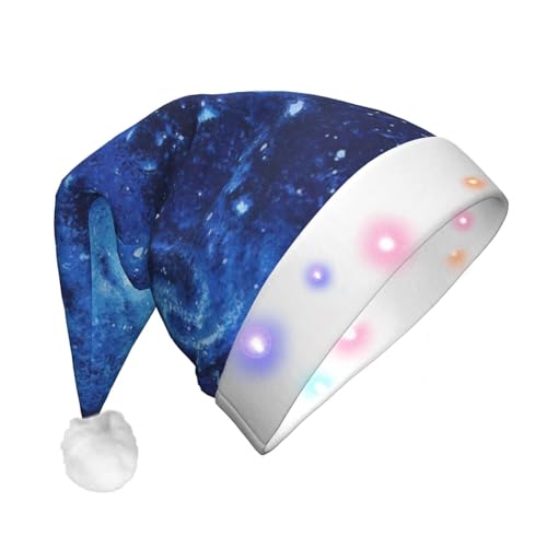 Ogniwo LED-Weihnachtsmannmütze für Erwachsene und Kinder, beleuchtete Weihnachtsmütze, Weihnachtsfüller, Geschenk, blaues Universum, Weltraum-Galaxie-Druck von Ogniwo