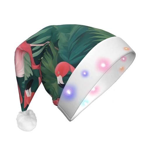 Ogniwo LED-Weihnachtsmannmütze für Erwachsene und Kinder, beleuchtete Weihnachtsmütze, Weihnachtsfüller, Geschenk, rosa Flamingo-Sukkulenten-Druck von Ogniwo
