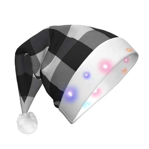 Ogniwo LED-Weihnachtsmannmütze für Erwachsene und Kinder, beleuchtete Weihnachtsmütze, Weihnachtsfüller, Geschenk, schwarz-weißes Karomuster von Ogniwo