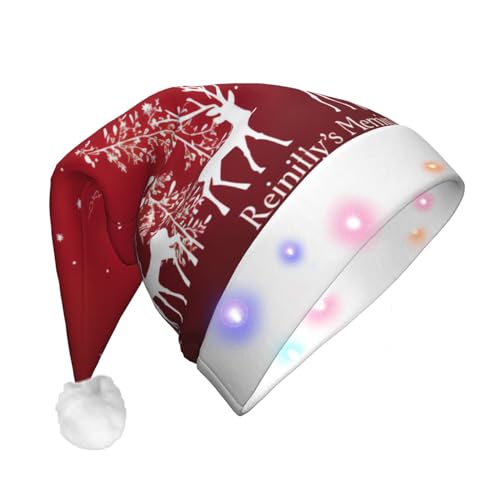 Ogniwo Weihnachtsmütze, Winterlandschaft, Hirschdruck, LED-Weihnachtsmannmütze, ultraplüschig und weich, schillernde Weihnachtsmütze, LED-Weihnachtsmütze, ideal für Erwachsene von Ogniwo