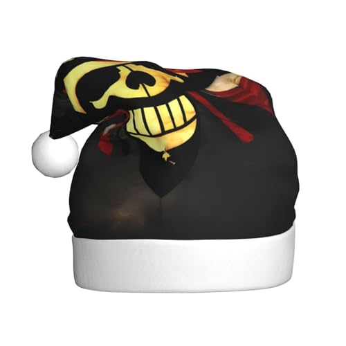 Ogniwo Weihnachtsmütze für Erwachsene, Plüsch-Weihnachtsmütze mit Pompon auf der Oberseite für Weihnachtsmann-Kostümparty, Piratenflaggen-Druck von Ogniwo