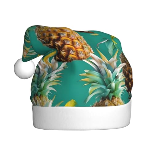 Ogniwo Weihnachtsmütze für Erwachsene, Plüsch-Weihnachtsmütze mit Pompon auf der Oberseite für Weihnachtsmann-Kostümparty, tropische Ananas, hawaiianischer Druck von Ogniwo