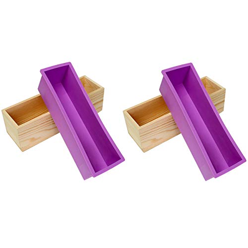 Ogrmar Flexible rechteckige Seifen-Silikonform mit Holzbox, DIY-Werkzeug für die Herstellung von Seife, Kuchen, 1,2 l (lila, 2 Stück) von Ogrmar