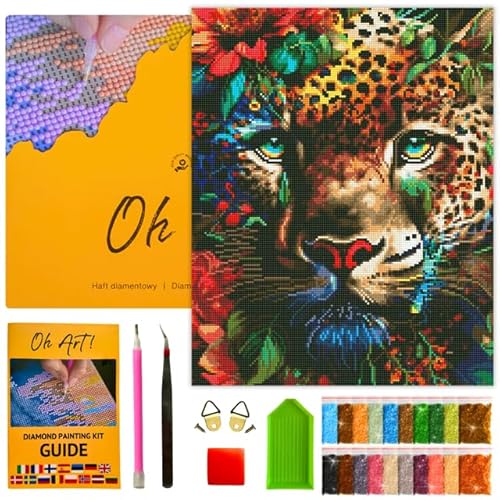 Oh Art! 5D Diamond Painting Set DIY Bastelset Mit Rahmen für Erwachsene und Kinder Diamont Painting Bilder Diamant Painting für Zuhause Dekor 40 x 50 cm Jaguar in flower von Oh Art!