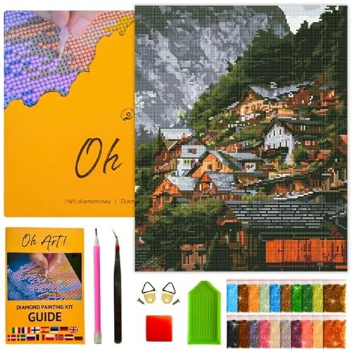 Oh Art! 5D Diamond Painting Set für Erwachsene und Kinder Mit Leinwand Gespannt Auf Rahmen DIY Diamantmosaik Diamant Bilder Perfekt Geschenk Zuhause Wanddekoration 40 x 50 cm Village in the mountains von Oh Art!