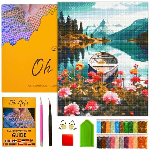 Oh Art! 5D Diamond Painting Set für Erwachsene und Kinder Mit Leinwand Gespannt Auf Rahmen DIY Diamantmosaik Diamant Bilder Perfekt für Geschenk Zuhause Wanddekoration 40 x 50 cm Boat on the river von Oh Art!