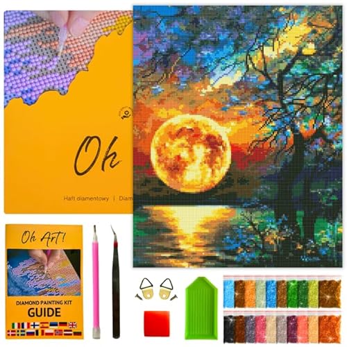 Oh Art! 5D Diamond Painting Set für Erwachsene und Kinder Mit Leinwand Gespannt Auf Rahmen DIY Diamantmosaik Diamant Bilder Perfekt für Geschenk Zuhause Wanddekoration 40 x 50 cm Full moon von Oh Art!