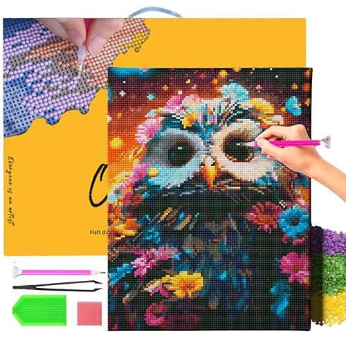 Oh Art! Diamond Painting Diamantmosaik Diamant Bilder Set 5D Mit Rahmen DIY Stickerei Nach Zahlen Erwachsene Leinwand 30 x 40 cm Eule In Blumen von Oh Art!