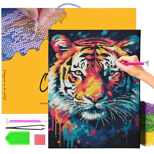 Oh Art! Diamond Painting Diamantmosaik Diamant Bilder Set 5D Mit Rahmen DIY Stickerei Nach Zahlen Erwachsene Leinwand 40 x 50 cm Tiger von Oh Art!